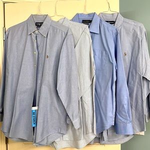 4 Ralph Lauren men’s dress shirts, 3 are size 16 1/2 34/35 -1 is 16 34/35 Blues